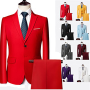 男士红色西装外套主持演出商务，休闲正装大码西服套装新郎结婚礼服
