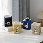 地中海风格创意笔筒收纳盒海洋风家居木质办公桌面装饰品摆件礼物