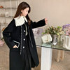 设计感黑色冬季双层领常规赫本风，羊绒大衣长款女