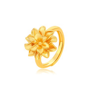 黄金耳环24K金色花朵戒指女设计感小众复古18k金指环结婚送礼戒指