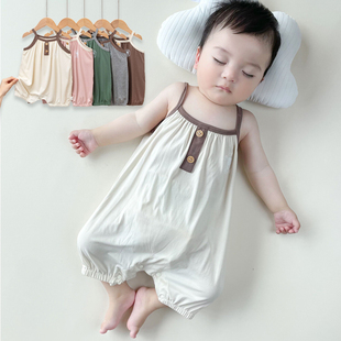 婴儿夏季连体衣宝宝薄款洋气吊带，哈衣男女童莫代尔，背心外出服1-3