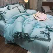 高档韩版香芋紫公主风床裙，四件套水洗棉床单少女心花边被套宿