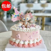 粉色小狐狸蛋糕装饰摆件川沙妲己玲娜贝尔女孩，生日派对甜品台装扮