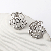 S925纯银镂空玫瑰花耳钉小众法式优雅花朵耳坠时尚气质耳环送女友