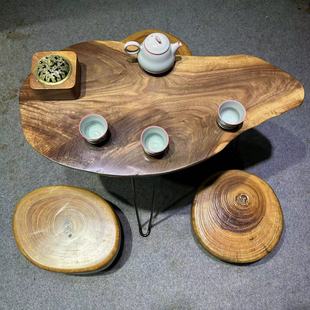 黑胡桃干泡台时尚茶盘，随型自然边原木整块根雕，茶几家用阳台小茶桌