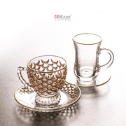 创意欧式描金水晶玻璃杯拿铁杯下午茶咖啡杯水杯带把杯碟家用轻奢
