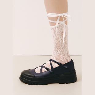 韩国lilyshoe厚底交叉绑带玛丽珍单鞋皮鞋 小众设计师 运动休闲风