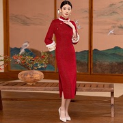 2024新年战袍新中式国风红色旗袍连衣裙女拜年服新娘敬酒服订婚服