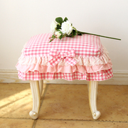 粉格子纯棉蕾丝凳子罩床头柜，罩小椅子垫板凳套凳子垫小桌布防尘罩
