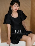 NEIHE内赫2021年法式小众复古黑色蓬蓬裙连衣裙设计感小众短裙潮