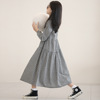 韩国女童文艺复古黑白小格子连衣裙2023春季儿童长袖洋气公主裙子