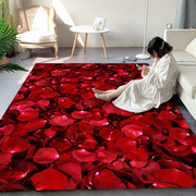 玫瑰客厅地毯卧室床边毯满铺大面积，沙发茶几垫浪漫红色花瓣飘窗毯
