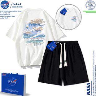 NASA时尚潮牌休闲运动套装男短袖t恤男士夏季薄款短裤搭配套装女