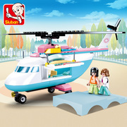 小鲁班积木救援直升机飞机女孩拼装玩具益智过家家礼物学校