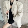 加厚加棉羊绒西装外套2023冬季韩版气质宽松显瘦翻领西服上衣