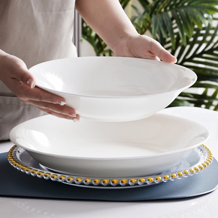 骨瓷陶瓷白瓷器(白瓷器)西式创意白色汤盘饭盘菜，盘酒店西餐餐具碟子