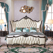 欧式实木床双人床1.8米婚床 黑檀橡木雕花真皮床美式奢华主卧大床