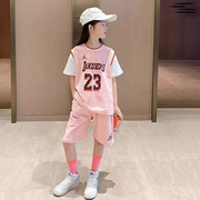 儿童篮球服套装女童夏装女孩女生学生速干训练服运动比赛23号球衣