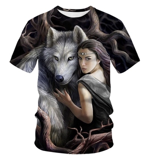 夏3d立体狼头动物图案个性短袖，t恤男速干冰丝，高弹宽松加大码潮牌