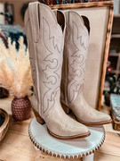 美国牛仔靴ARIAT牛皮6排针刺绣真皮复古西部靴白色骑马靴女高筒靴