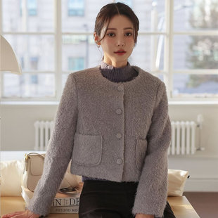 时尚起义韩国甜美优雅羊毛，混纺包布扣毛呢，短外套od23121502