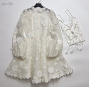 24春夏度假风立体花朵，公主仙女甜美白色连衣短裙