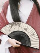 扇子6寸女扇丝绸折扇手绘女士，扇子镂空柄竹扇杭州出国礼