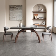 意式岩板餐桌轻奢高端现代简约白蜡木，胡桃色北欧长方形实木餐桌