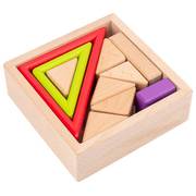 跨境彩虹拼搭积木木，盒框几何叠高六形状，堆塔木制儿童玩具2-3-4岁