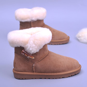 雪地靴女皮毛一体短筒防滑冬季加厚绒牛角扣软底羊毛抗寒保暖棉靴