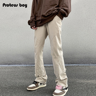 proteusboy牛仔裤男秋冬款，春季男士宽松直筒加绒厚微喇叭休闲长裤