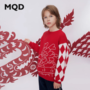 MQD童装2023冬季男童女童毛衣红色新年加厚儿童针织衫龙年潮