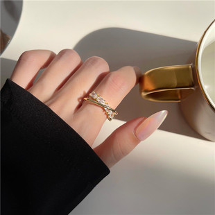铜微镶锆石超闪ins风戒指女时尚，个性轻奢高级珍珠食指戒指环b454