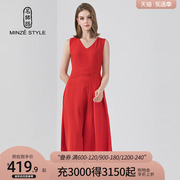 名师路夏季大红色个性不对称连衣裙时尚减龄