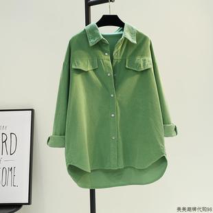 果绿衬衣外套女慵懒风小衫上衣通勤芥末绿休闲衬衫开衫