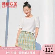 2024韩版女装夏装格纹两件套短袖短裤休闲时尚套装