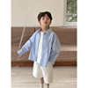 虾酱麻麻男童衬衫外套夏装，2024中大童衬衣蓝色，儿童长袖薄上衣