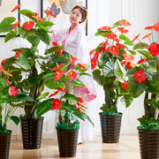 假树红掌仿真花客厅盆栽植物仿真树，落地绿植盆景塑料装饰大型假花
