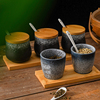 日式陶瓷调味罐带勺盖创意水缸形油盐，辣椒罐组合套装家用酒店餐厅