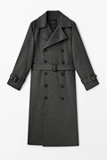 Massimo Dutti女装 秋冬高级羊毛混纺双排扣风衣毛呢大衣外套