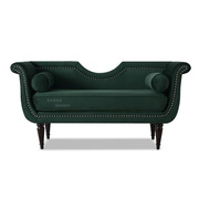 新美式(新美式)布艺双人，沙发墨绿色绒布卧室床尾凳，客厅贵妃椅小户型客厅销
