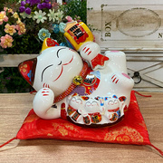高档开运招财猫躺猫摆件一对家用客厅装饰闺蜜结婚礼物创意陶瓷存