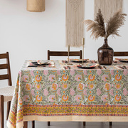拉贾斯坦长方形桌布，印度进口手工印染布艺棉麻北欧ins茶几防烫