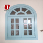 地中海拱形白色蓝色窗户格子窗田园风格实木窗欧式弧形窗