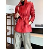 春秋女士网红同款真皮，绵羊皮衣外套，新年红风衣外套显瘦遮肉百