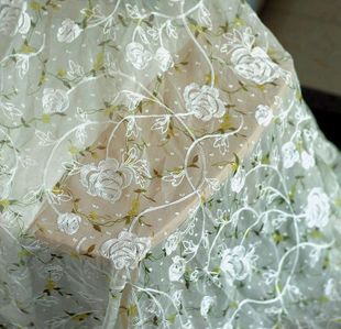 浅绿色雪纺绣花服装布料女装连衣裙蕾丝面料制衣台布装饰刺绣布料