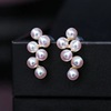DIY珍珠配件 S925纯银葡萄耳钉空托 金色银色银饰耳环 3-4mm圆珠