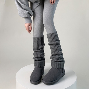 灰色堆堆袜女雪地靴袜套羊毛，腿套配小皮鞋中筒袜，2023秋冬小腿袜子