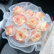鲜花包装珍珠纱网百褶发光网红黑纱韩式波浪订婚玫瑰花包装纸褶皱