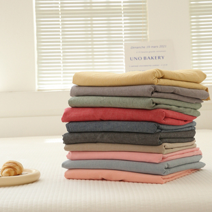 富士商店日式简约纯色水洗，全棉床笠学生被单，多彩单件床罩纯棉